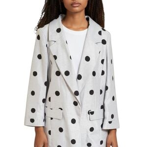 River Island Light Blue Black Polka Dot Open Longline Blazer Jacket Sz 14
